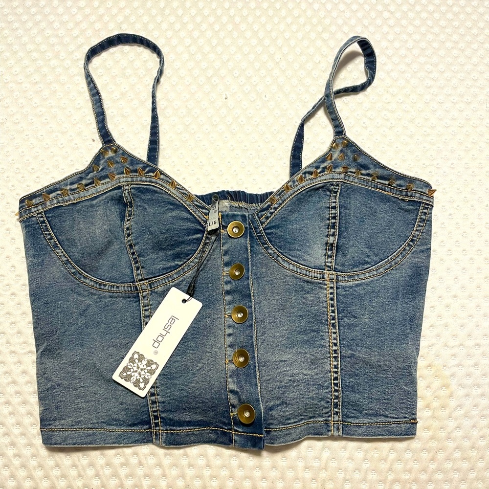 Denim Studded Crop Top